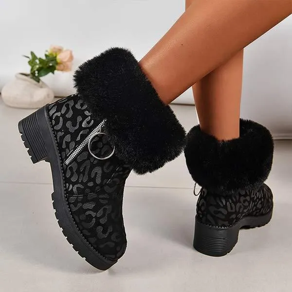 Women's Leopard Print Plush Ankle Boots 59876398C