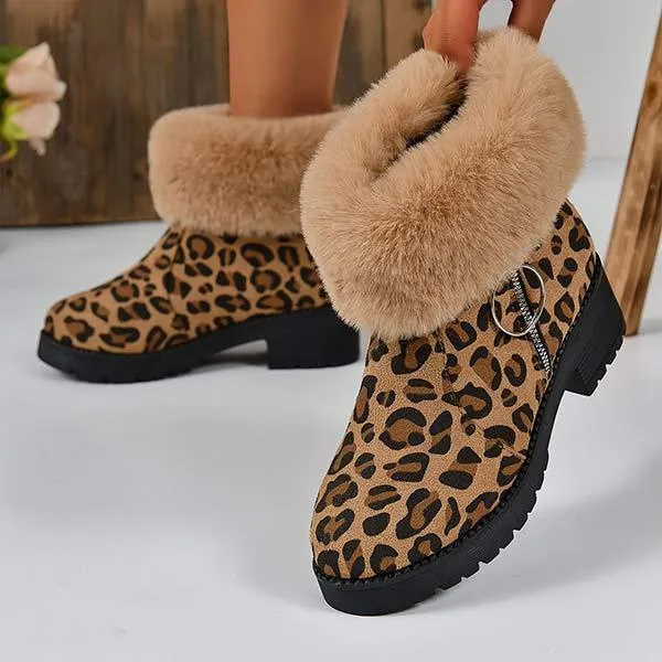 Women's Leopard Print Plush Ankle Boots 59876398C