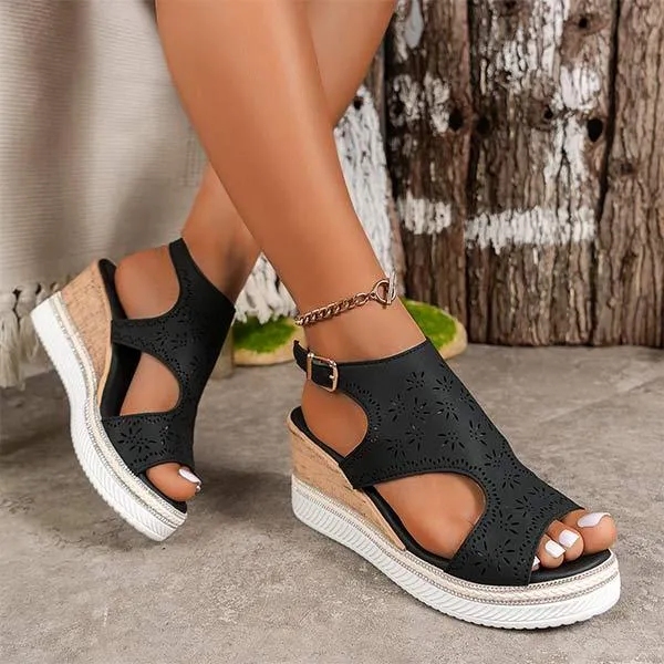Women's Peep Toe Rhinestone Platform Wedge Sandals 56521300C
