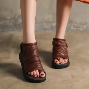 Women's Retro Pointed Toe Cowhide Sandals - Suitable for Summer Leather Shoes