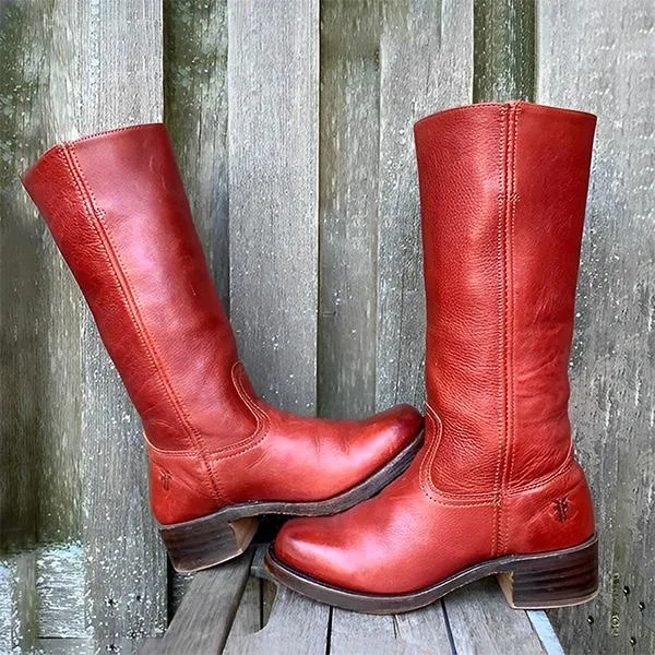 Women's Retro Simple Square Toe Western Boots 49255525S