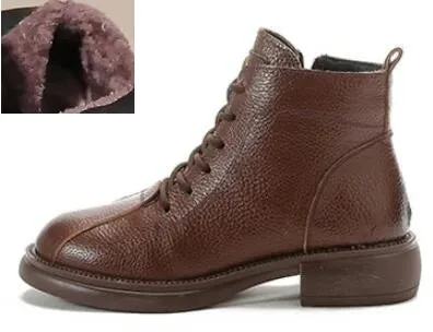 Women's Stylish Casual Leather Boots Fur/No Fur
