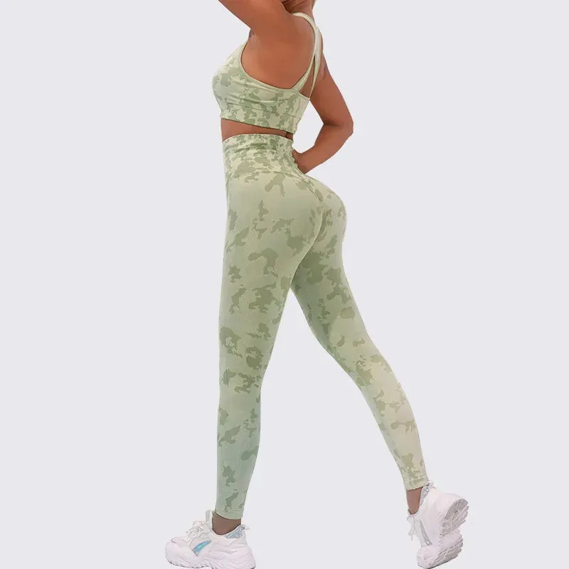 Women's Top Sports Yoga Wear 2-Piece Set Camouflage Fitness