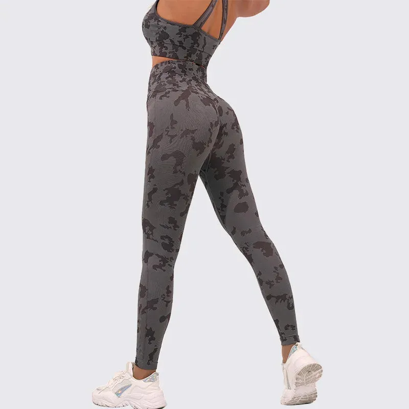 Women's Top Sports Yoga Wear 2-Piece Set Camouflage Fitness