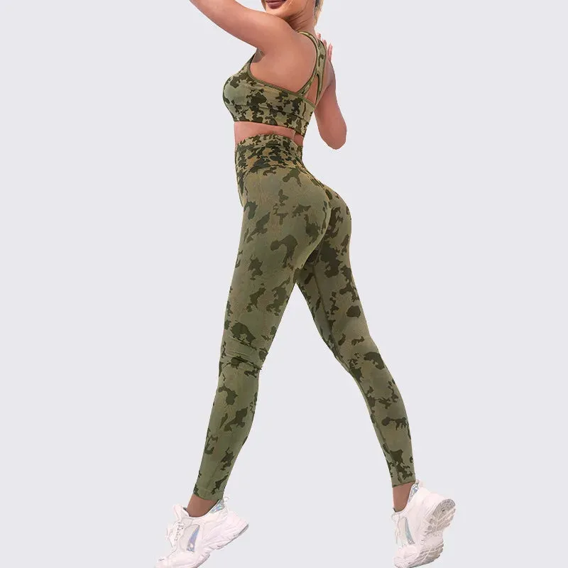 Women's Top Sports Yoga Wear 2-Piece Set Camouflage Fitness