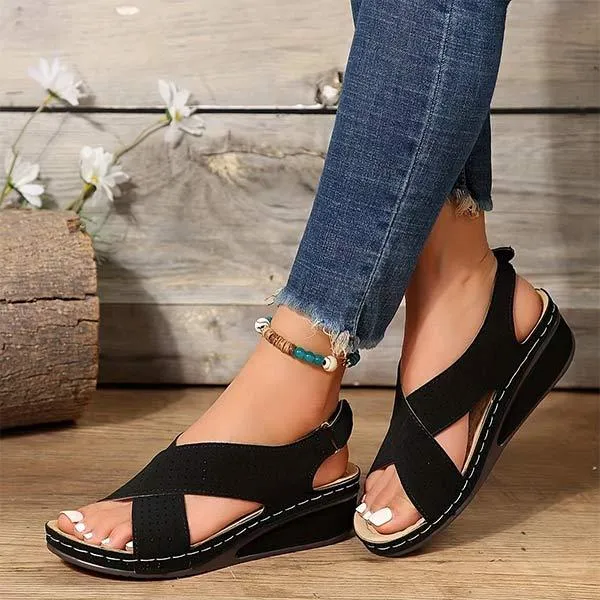 Women's Wedge Sandals with Stitching Detail and Velcro Closure 70347996C