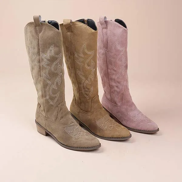 Women's Western Cowboy Boots with Embroidery and Chunky Heel Knee-High Boots 81643607C
