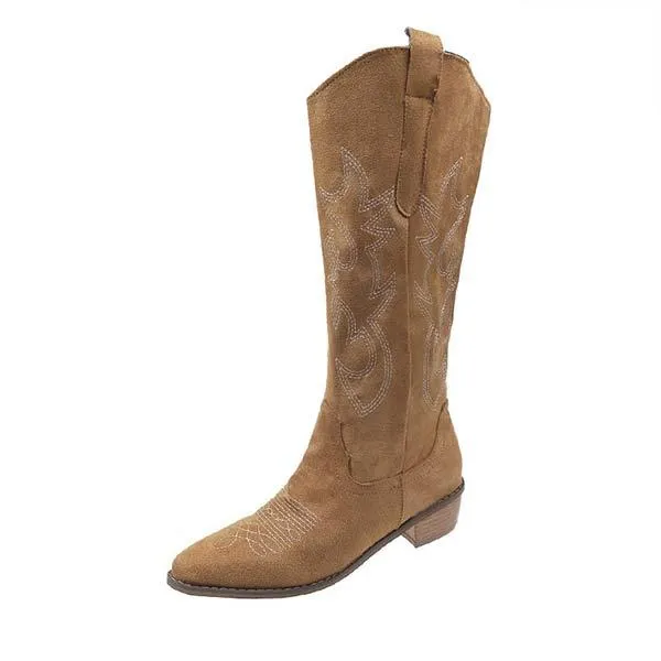 Women's Western Cowboy Boots with Embroidery and Chunky Heel Knee-High Boots 81643607C