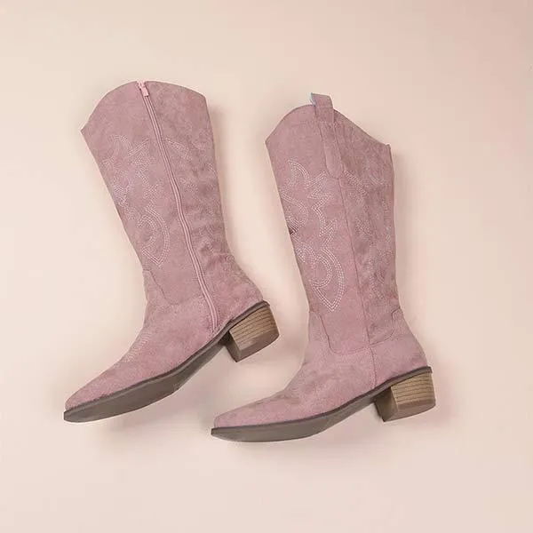 Women's Western Cowboy Boots with Embroidery and Chunky Heel Knee-High Boots 81643607C