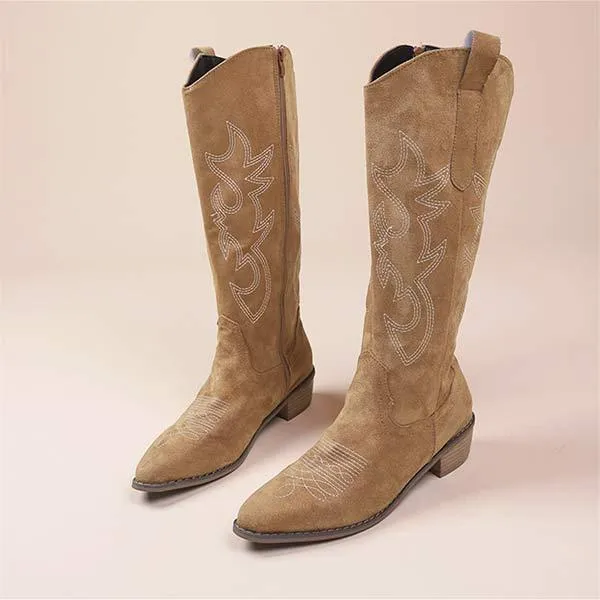 Women's Western Cowboy Boots with Embroidery and Chunky Heel Knee-High Boots 81643607C