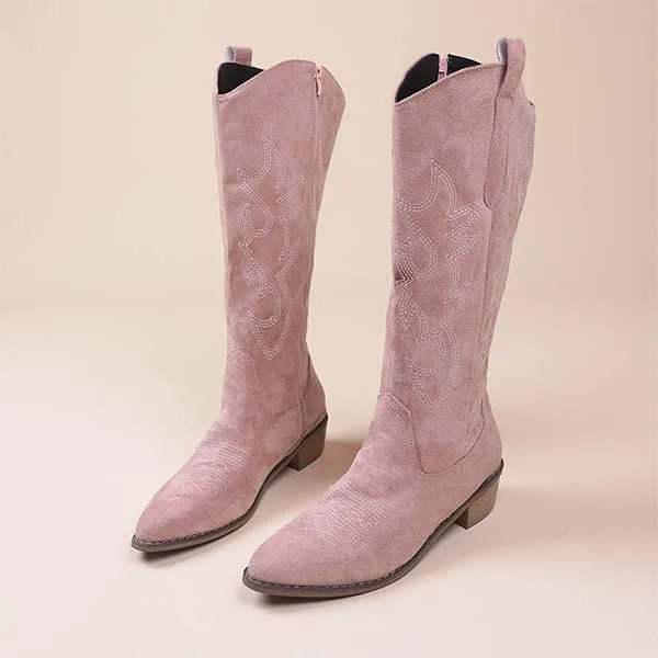 Women's Western Cowboy Boots with Embroidery and Chunky Heel Knee-High Boots 81643607C