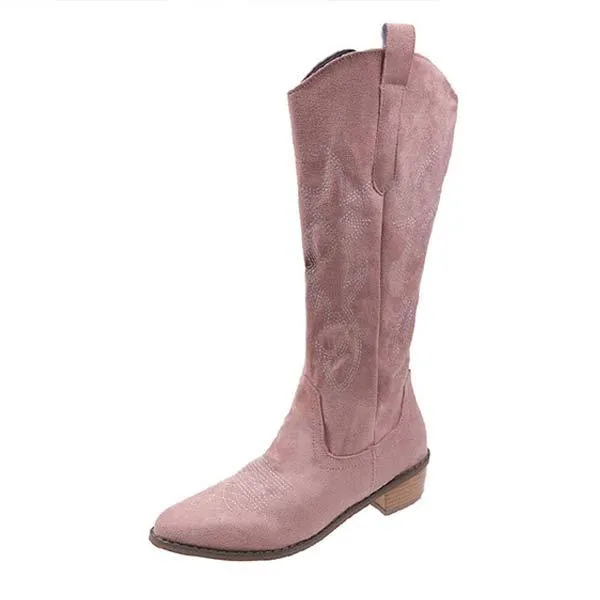 Women's Western Cowboy Boots with Embroidery and Chunky Heel Knee-High Boots 81643607C