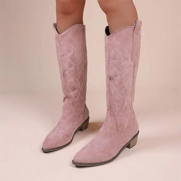 Women's Western Cowboy Boots with Embroidery and Chunky Heel Knee-High Boots 81643607C