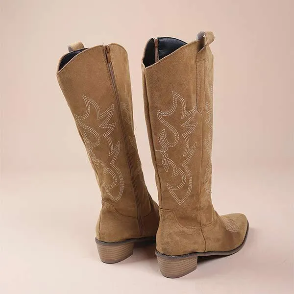 Women's Western Cowboy Boots with Embroidery and Chunky Heel Knee-High Boots 81643607C