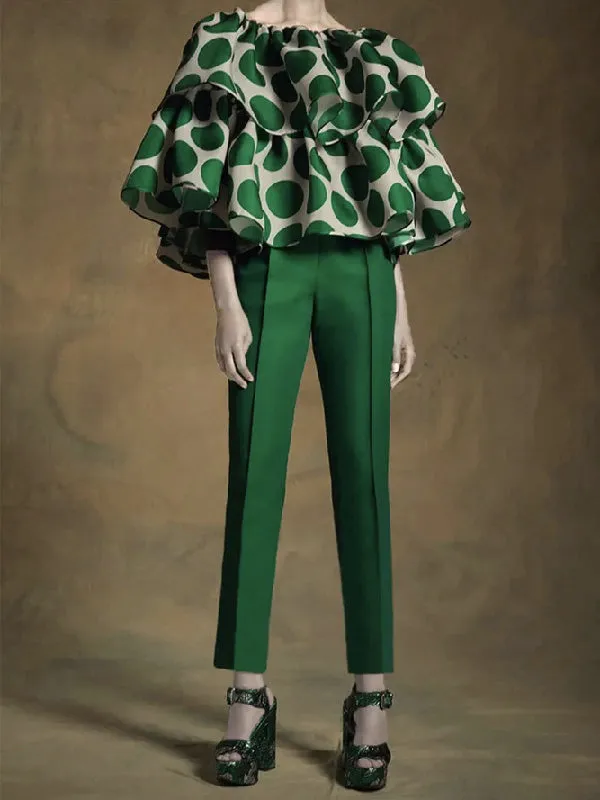 xakxx Trendy Tops Loose Tiered Falbala Polka Dot  Blouses&Shirts Tops